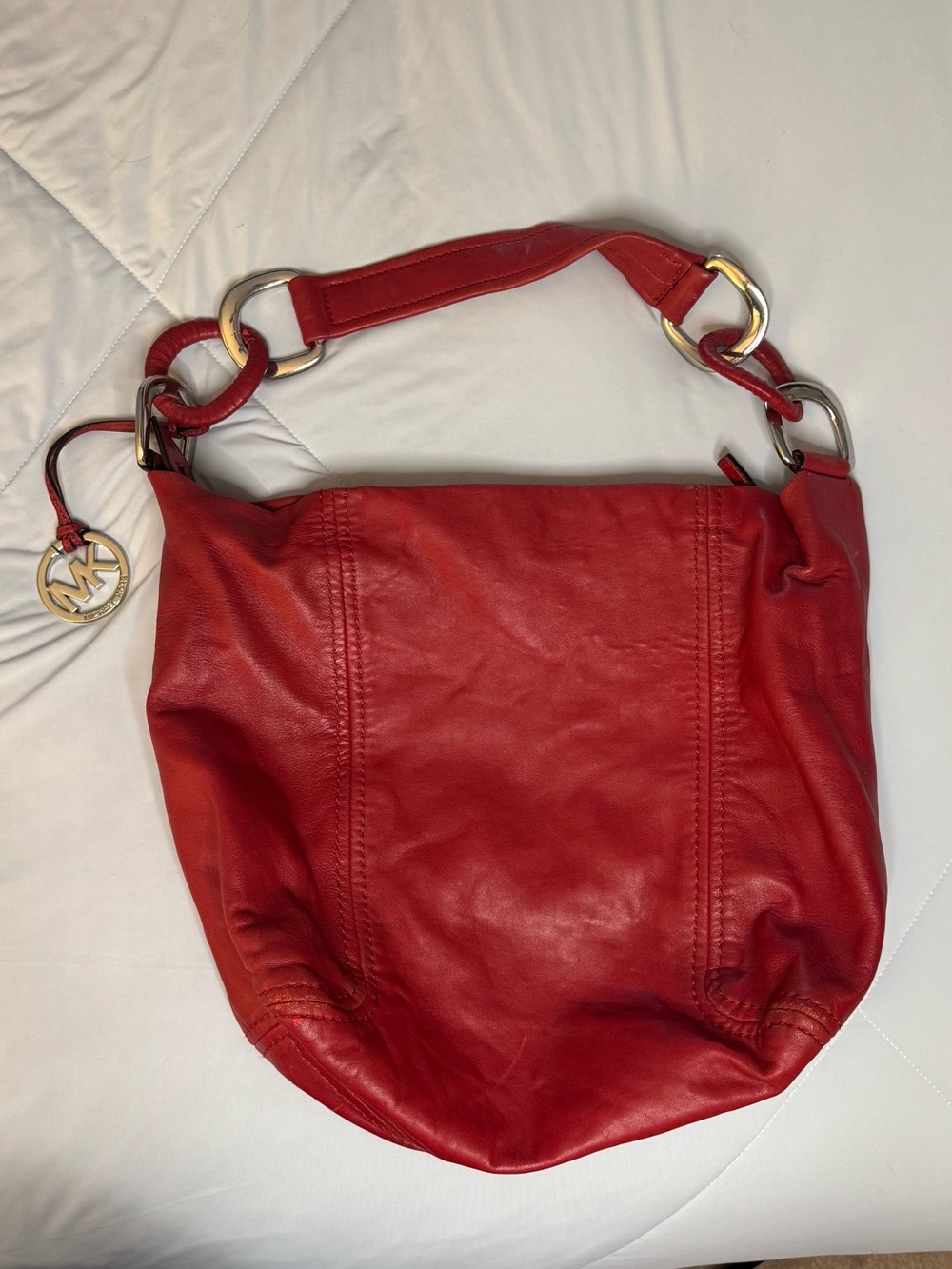 Michael Kors Red Leather Shoulder Hobo with Gold-Tone Hardware